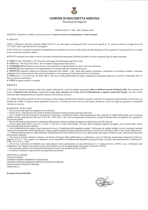 ORDINANZA N° 1/ 2026   DEL 9 febbraio 2026.