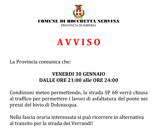 Chiusura SP 68 -30 gennaio 2026